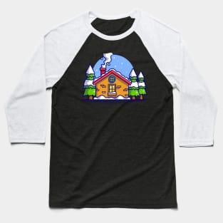 Snow Cabin in Winter Cartoon Baseball T-Shirt